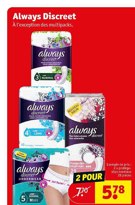 always discreet 2 x protège-slips normaux 28 pièces