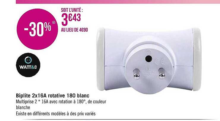 biplite 2x16a rotative 180 blanc