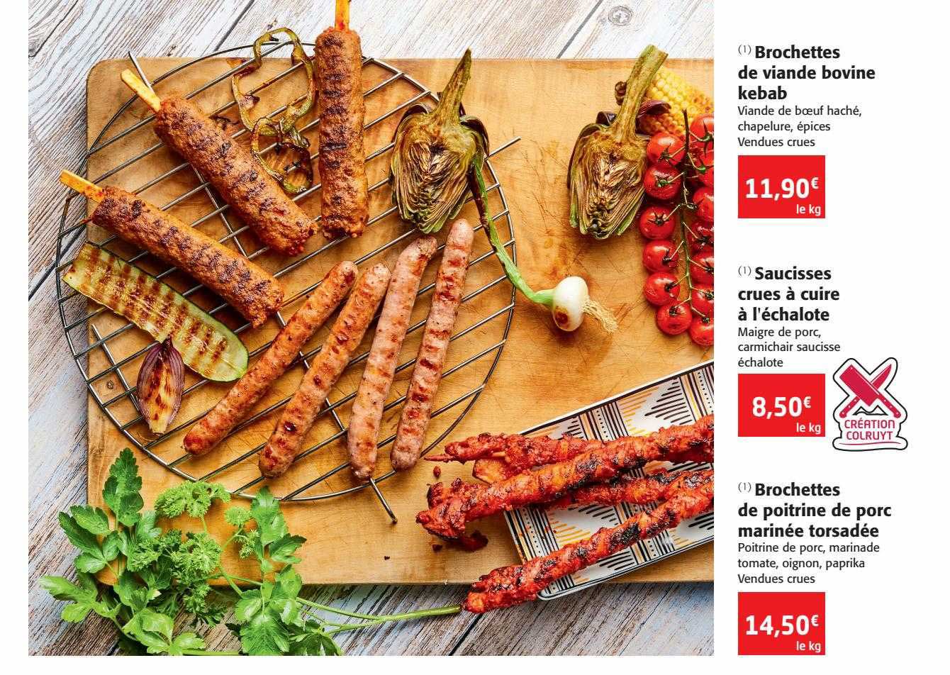 Brochettes De Viande Bovine, Saucisses Crues à Cuire à L'échalote, Brochettes De Poitrine De Porc Marinée Torsadée