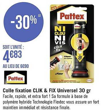 colle fixation clik & fix universel 30 gr pattex