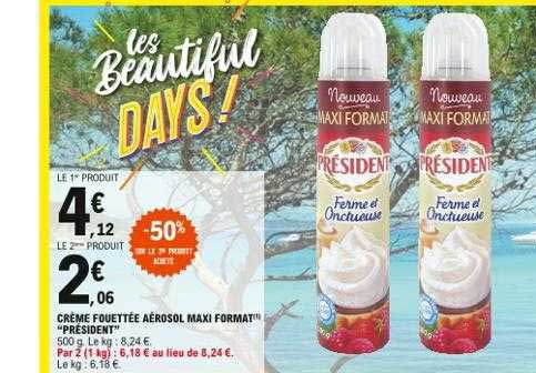 crème fouettée aérosol maxi format "président"