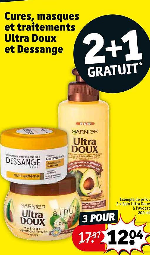 cures masques et traitements ultra doux et dessange 3 x soin ultra doux à l'avocat