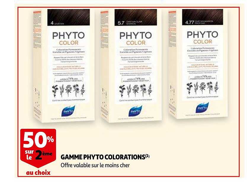gamme phyto colorations 50% sur le 2ème