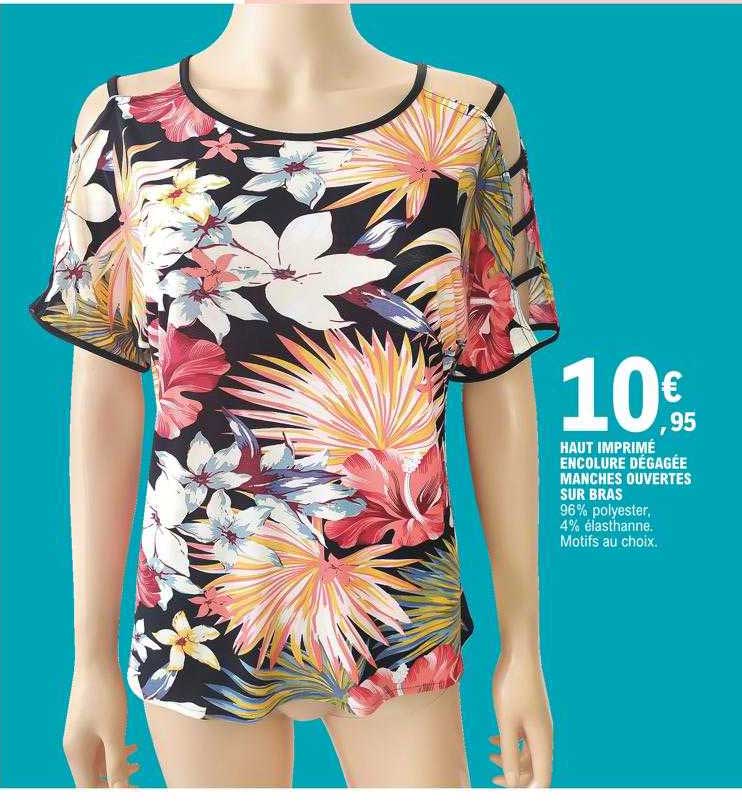 haut imprimé encolure dégagée manches ouvertes sur bras