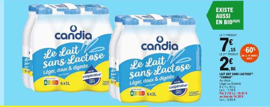 lait uht sans lactose "candia"