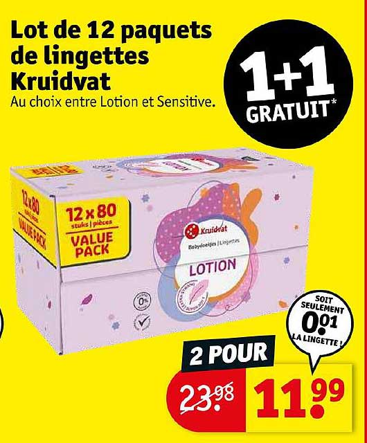 lot de 12 paquets de lingettes kruidvat