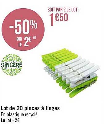 Lot De 20 Pinces à Linges -50% Sur Le 2e