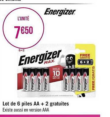 lot de 6 piles aa + 2 gratuites