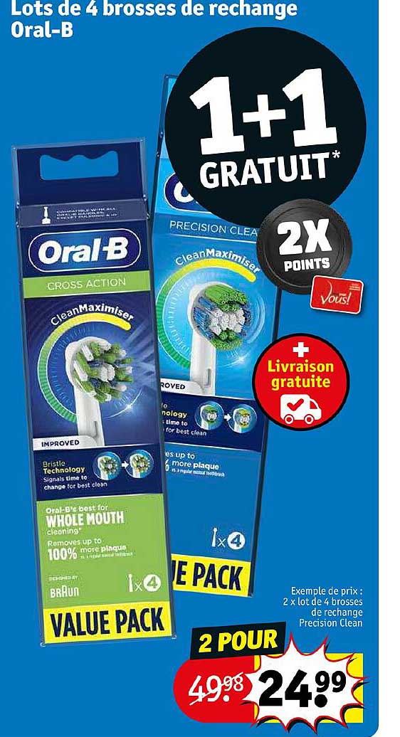 oral-b 2 x lot de 4 brosses de rechange precision clean
