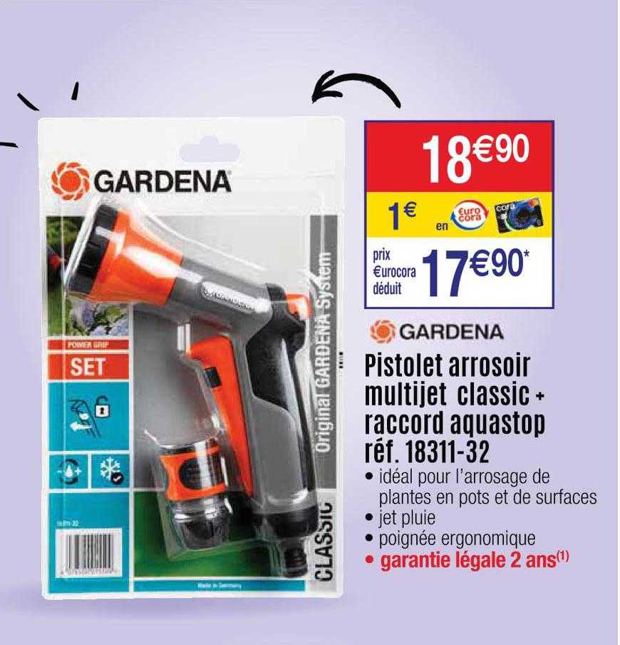 pistolet arrosoir multijet classic + raccord aquastop gardena