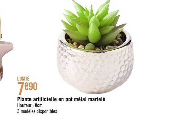 plante artificielle en pot métal martelé