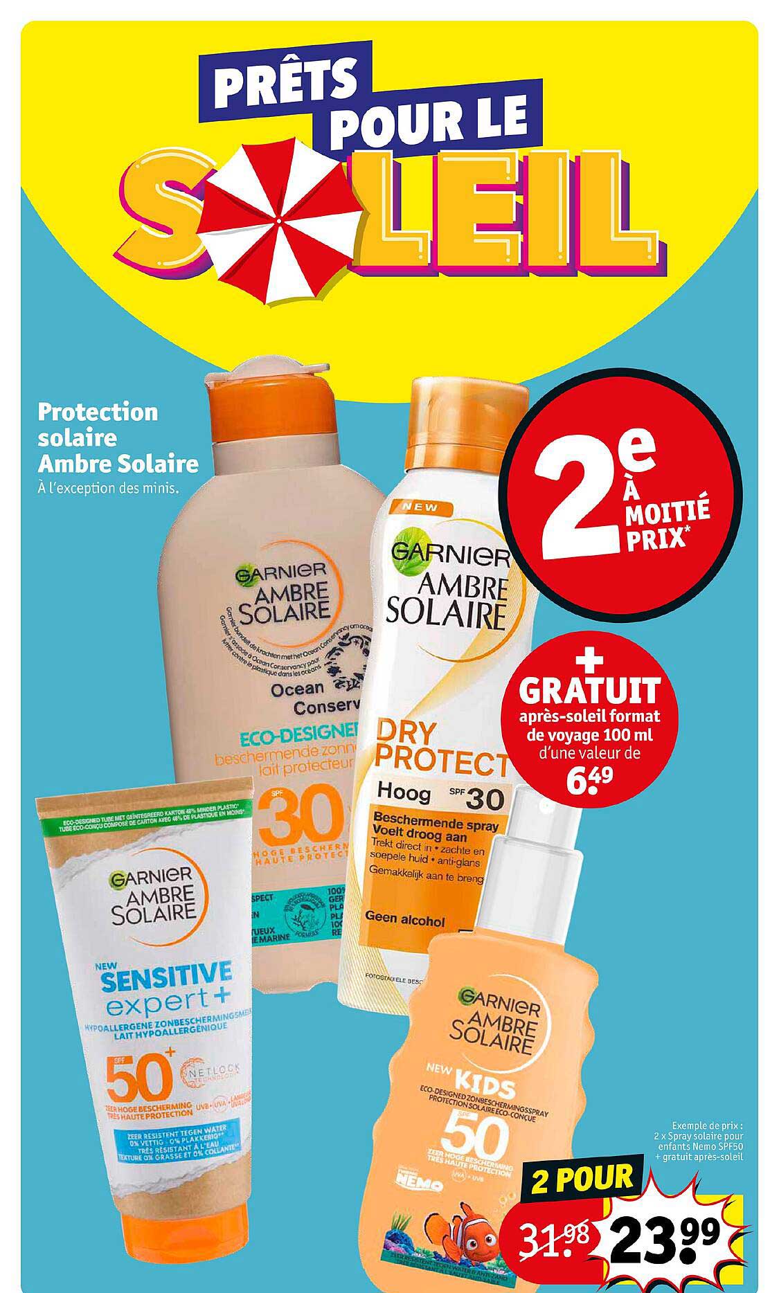 protection solaire ambre solaire 2 x spray solaire pour enfants nemo spf50 + gratuit après-soleil