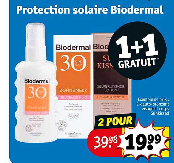 Protection Solaire Biodermal 2 X Auto-bronzant Visage Et Corps Sunkissed