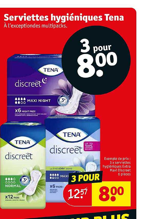 serviettes hygiéniques tena 3 x serviettes hygiéniques extra maxi discreet