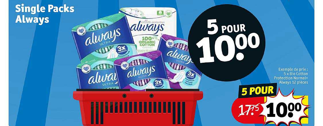 single pack always 5 x bio cotton protection normal + always 12 pièces