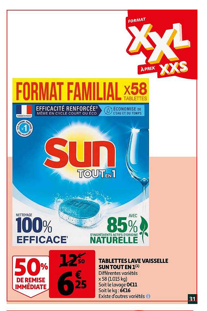 tablettes lave vaisselle sun tout en 1