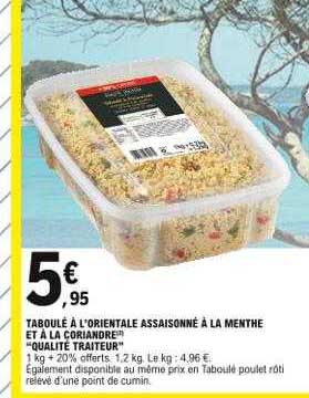 Taboulé à L'orientale Assaisonné à La Menthe Et à La Coriandre "qualité Traiteur