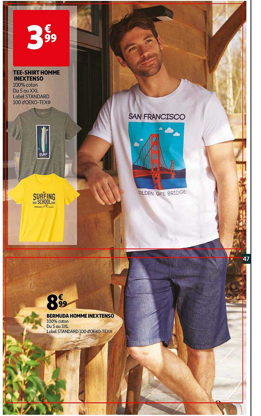 tee-shirt homme inextenso, bermuda homme inextenso