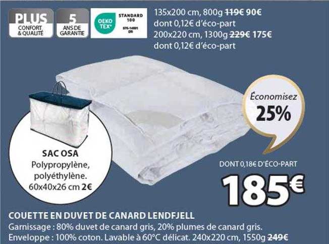 couette en duvet de canard lendfjell, sac osa