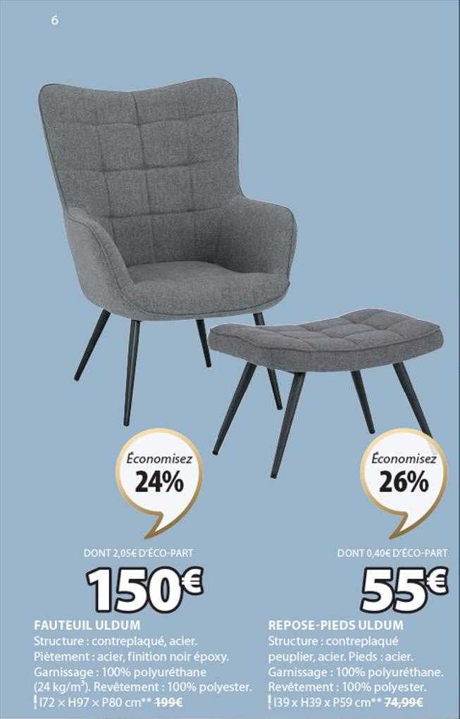 fauteuil uldum, repose-pieds uldum