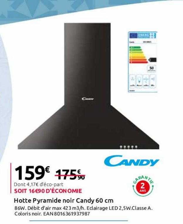 Hotte Pyramide Noir Candy 60 Cm