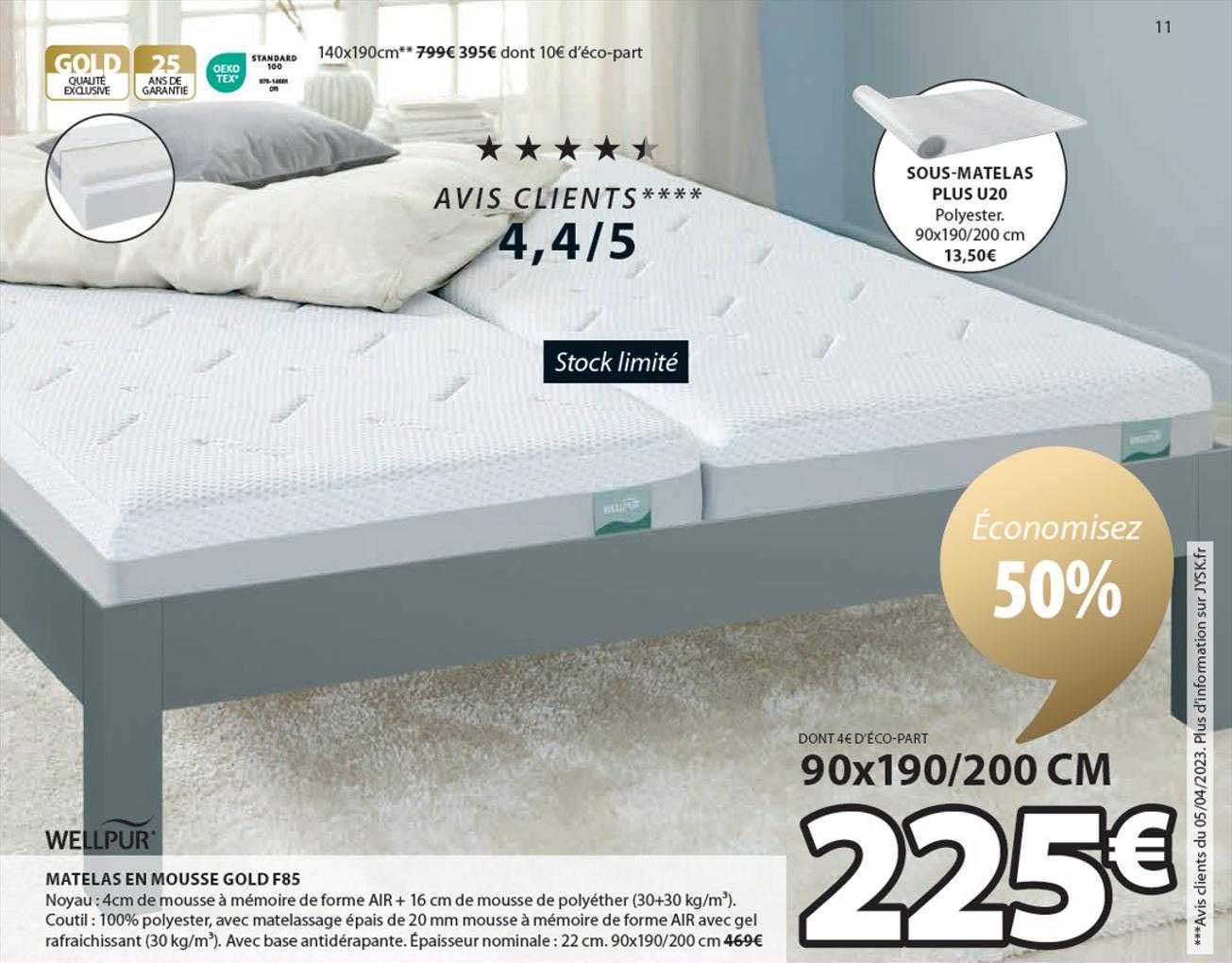 Matelas En Mousse Gold F85 Wellpur
