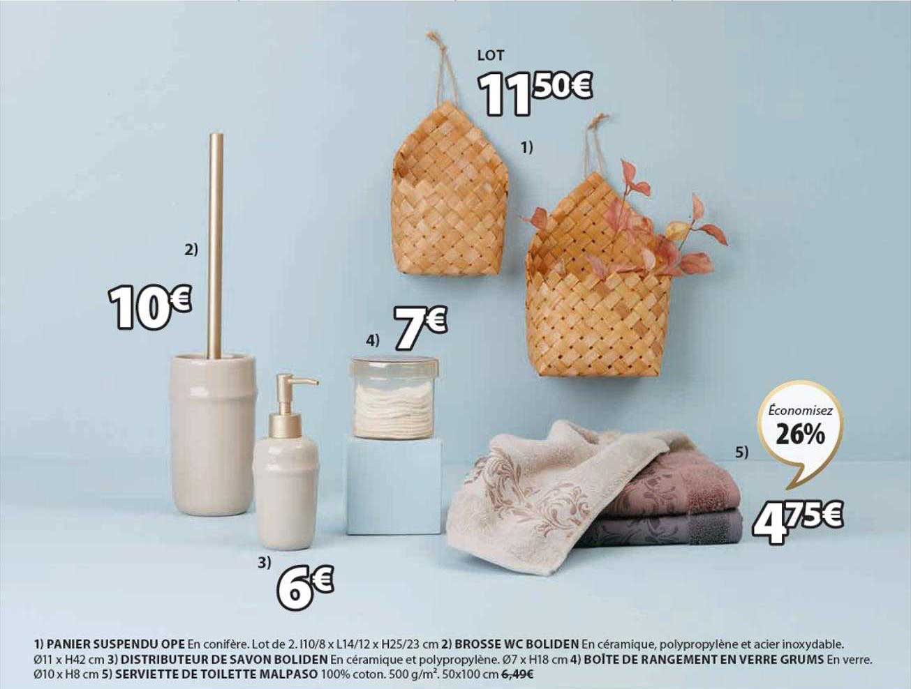 panier suspendu ope, brosse wc boliden, distributeur de savon boliden, boite de rangement en verre grums, serviette de toilette malpaso