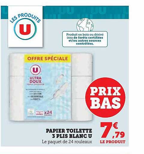 papier toilette 3 plis blanc u