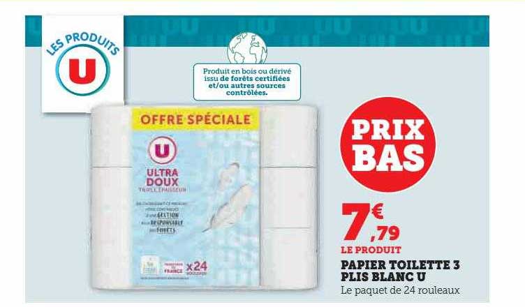 papier toilette 3 plis blanc u