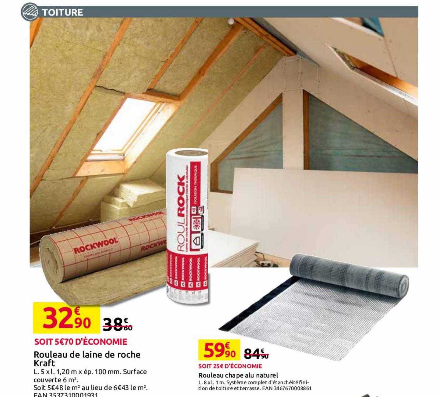rouleau de laine de roche kraft rockwool, rouleau chape alu naturel rockwool