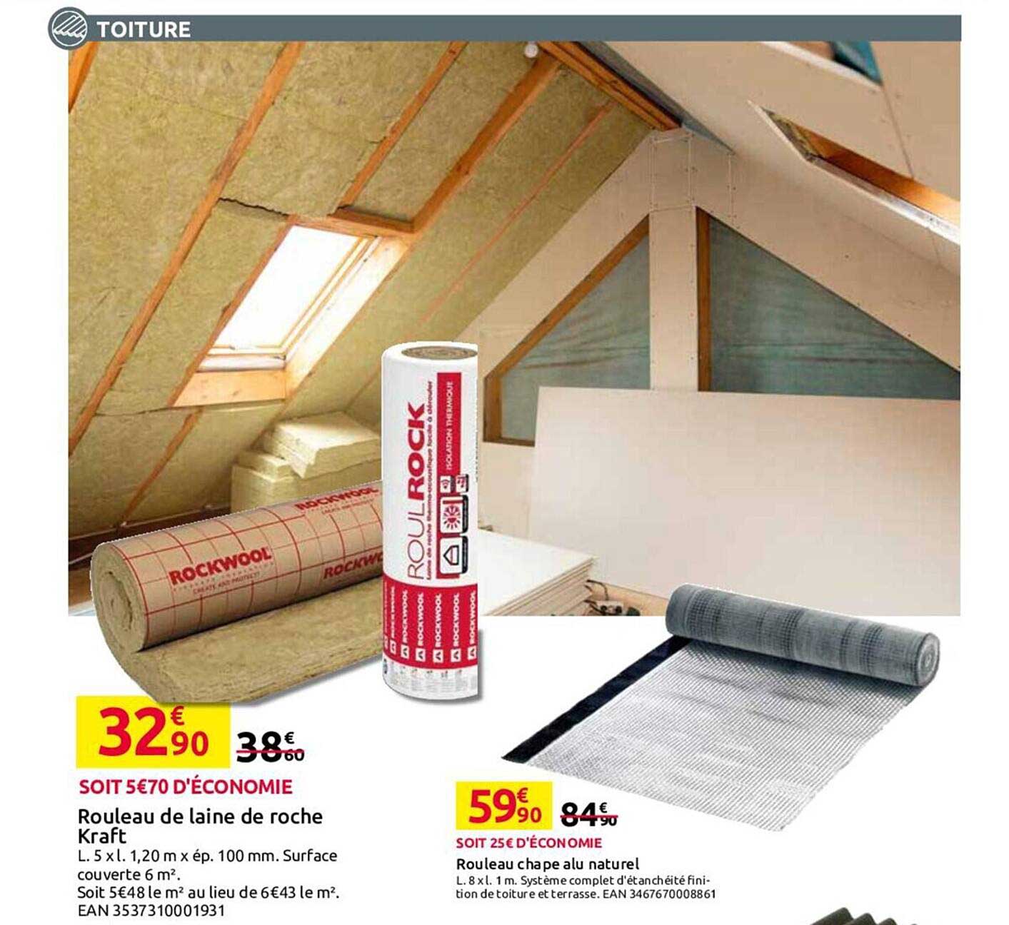 rouleau de laine de roche kraft rockwool, rouleau chape alu naturel rockwool