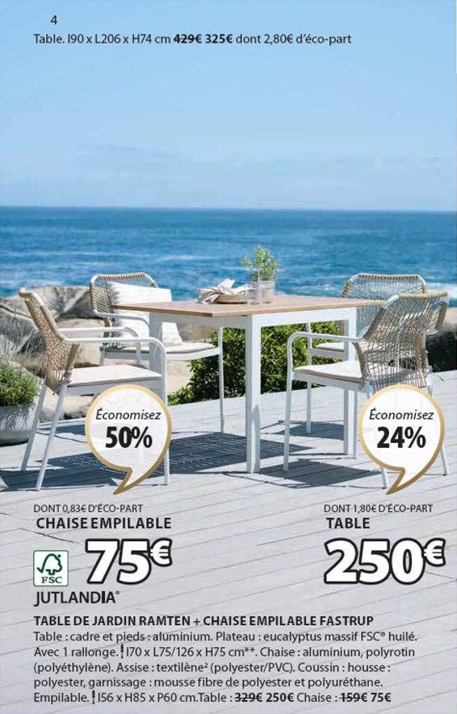 Table De Jardin Ramten + Chaise Empilable Fastrup Jutlandia