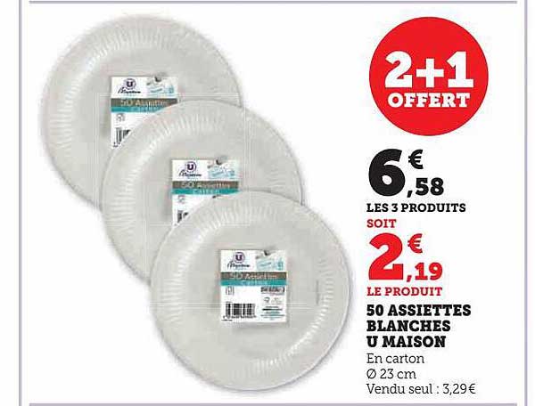 50 Assiettes Blanches U Maison