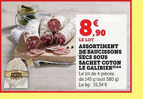 assortiment de saucissons secs sous sachet coton le galibier