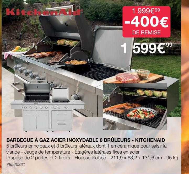 barbecue à gaz acier inoxydable 8 brûleurs - kitchenaid