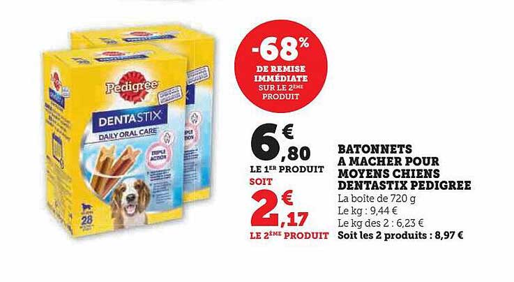bâtonnets à mâcher pour moyens chiens dentastix pedigree