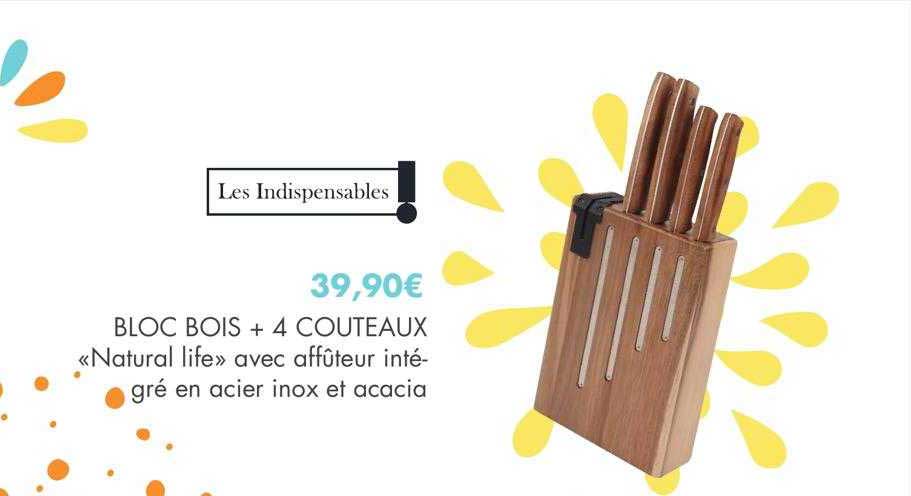 Bloc Bois + 4 Couteaux «natural Life»