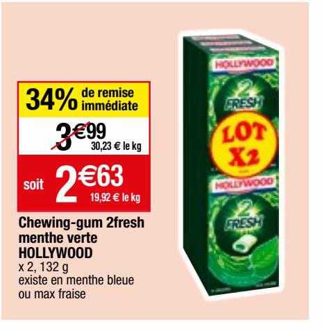 chewing-gum 2fresh menthe verte hollywood