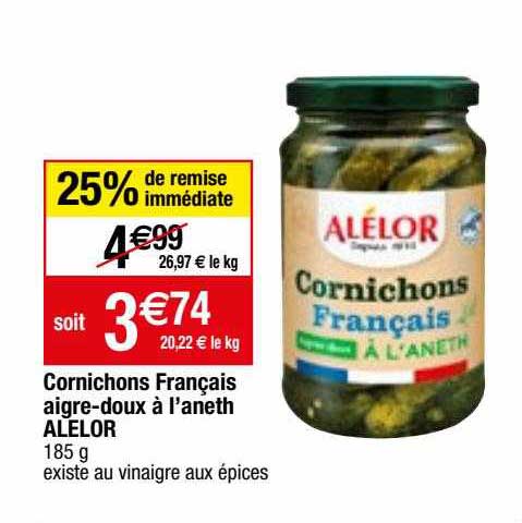 Cornichons Français Aigre-doux à L'aneth Alelor