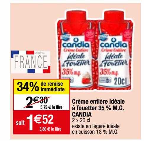 crème entière idéale à fouetter 35% m.g candia