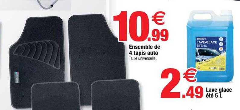 ensemble de 4 tapis auto, lave glace été 5l
