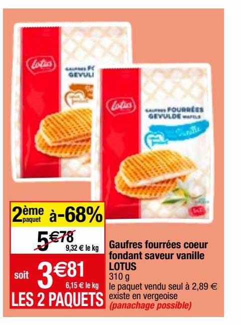 Gaufres Fourrées Cœur Fondant Saveur Vanille Lotus