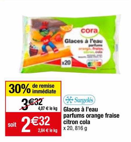 glaces à  l'eau parfums orange fraise citron cola