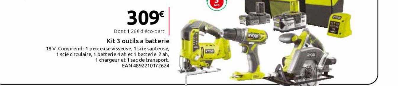 Kit 3 Outils à Batterie Ryobi