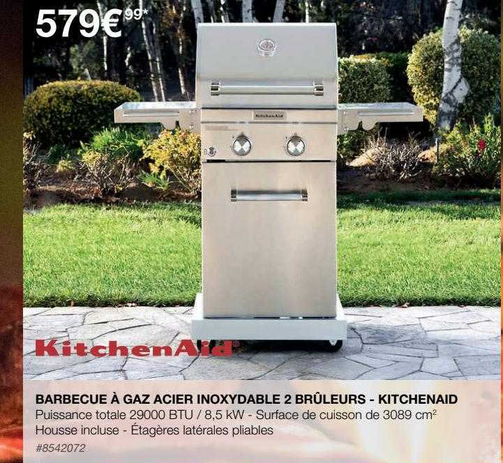 kitchenaid barbecue à gaz acier inoxydable 2 brûleurs