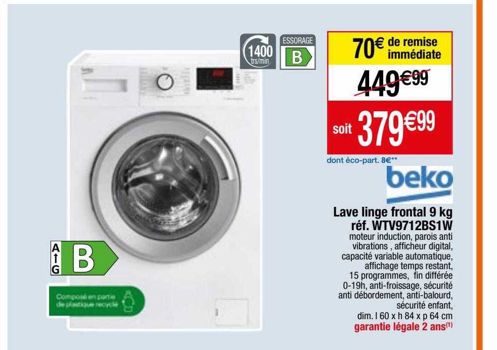 lave linge frontal 9 kg beko