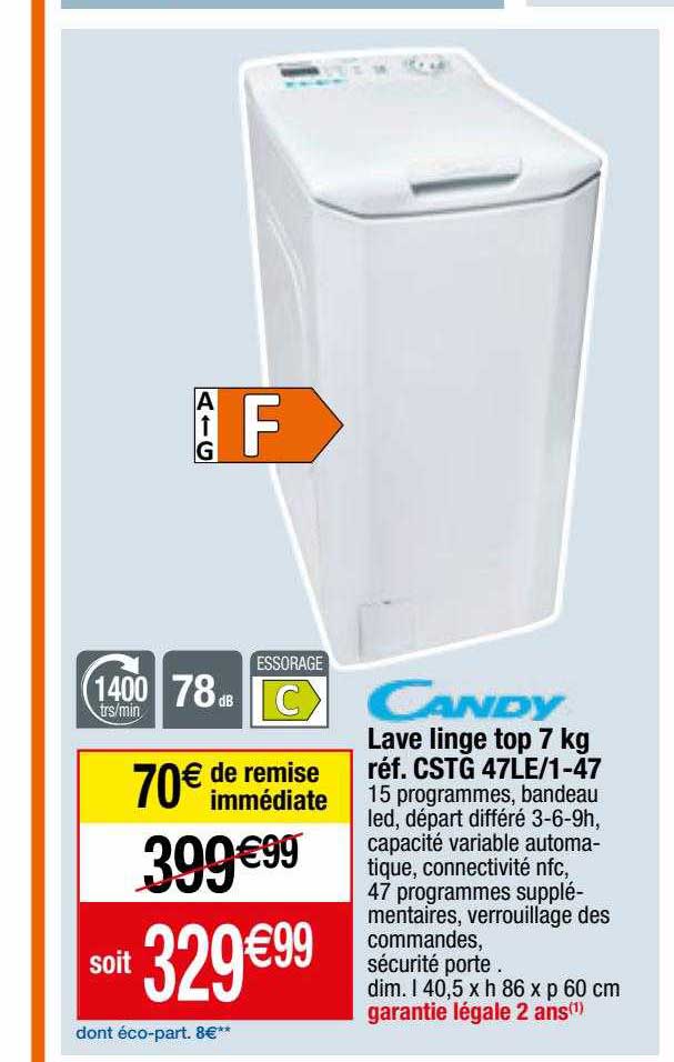 lave linge top 7 kg candy