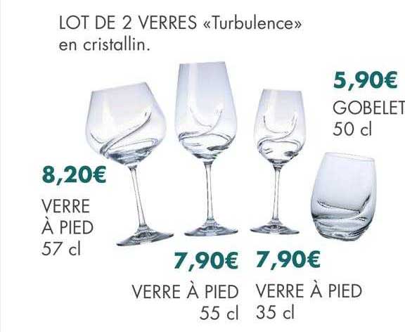 Lot De 2 Verres «turbulence», Verre à Pied 57cl, Verre à Pied 55cl, Verre à Pied 35cl, Gobelet 50 Cl