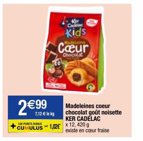 madeleines cœur chocolat goût noisette ker cadélac