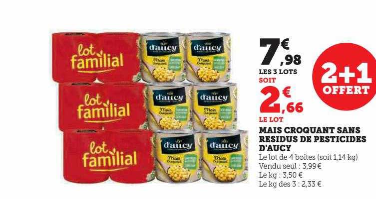 mais croquant sans résidus de pesticides d'aucy